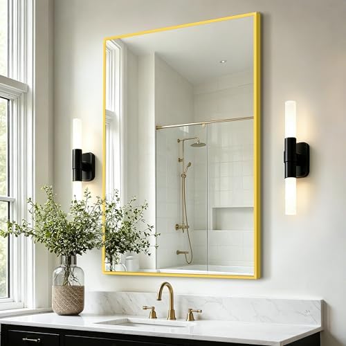 Bathroom Vanity Mirror for Over Sink, 36x24 Inch Matte Gold Mirror by Unknown