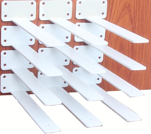 12 Pack - 9 inch White Hidden L Shelf Bracket Iron Floating Shelf Brackets by MHMYDZ