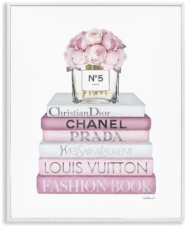 Soft Pink Rose Bookstack Floral, 11 x 14 Inch Framed Giclée Print by StupellIndustries