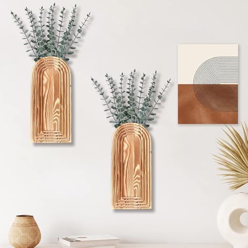 Dnnnii 2 Pack Wooden Wall Vase Set - Image 3
