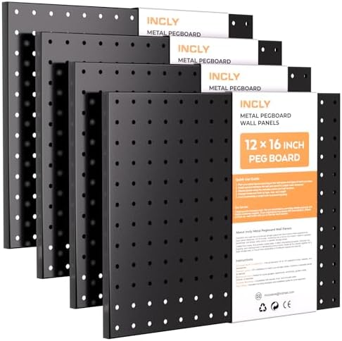 INCLY 4 Pack 12"x16" Upgrade Thicker Heavy Duty Metal Peg Board by INCLY
