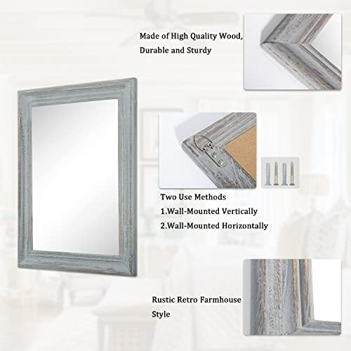 Rectangle Wooden Mirror with Framed Retro Hanging Mirrors Large 20"x16" - Image 7