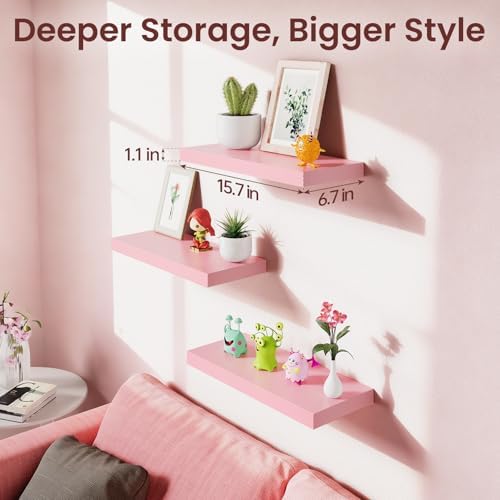 BAYKA Pink Floating Shelves 15.7in, Wall Mounted - Image 3
