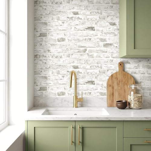 NextWall Harry & Grace Faux Rustic Brick Vinyl Peel and Stick Natural Wall - Image 2