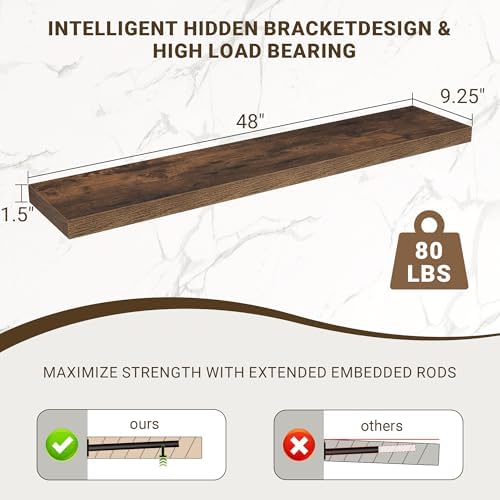 Acovy 48 Inch Floating Shelves, Wooden Shelves - Image 3