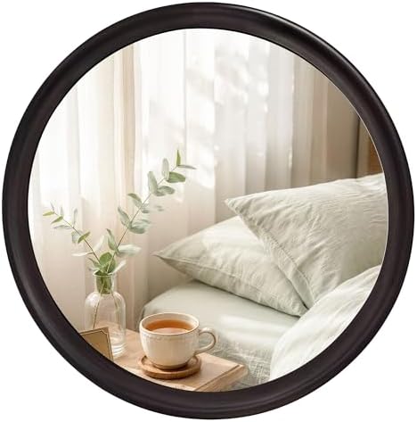 Round 36 Inch Dark Walnut Wall Mirror by WIOWUR