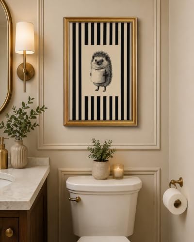 Gold Framed Wall Art, Funny Bathroom Hedgehog Canvas Prints, Vintage Hedgehog - Image 6