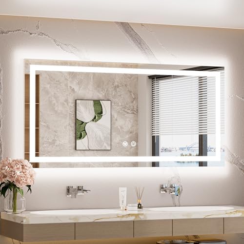 TETOTE LED Light up Bathroom Mirror Wall Mounted 48 x 24 Inch Brighter Front by TETOTE