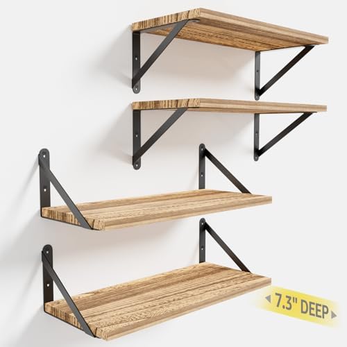 COCOYA Wall Shelves 7.3" Deep Solid Paulownia Wood by COCOYA