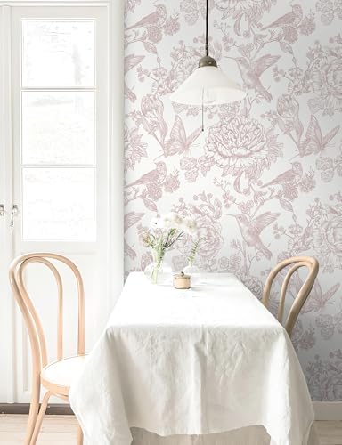 Safiyya Pink Peel and Stick Wallpaper Floral Birds Butterfly Contact Paper - Image 5