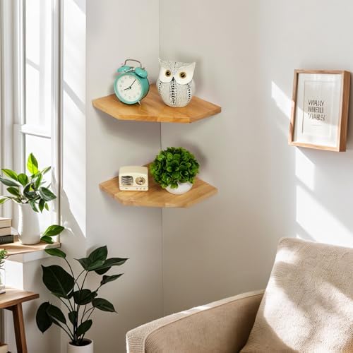 Corner Wall Shelf, Solid Oak Wood Floating Corner Shelf Organizer - Image 6