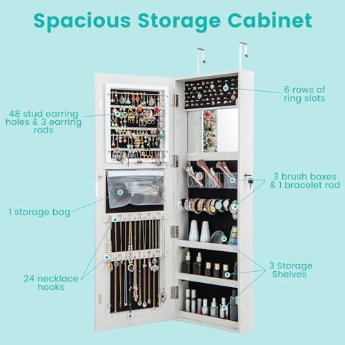 CHARMAID LED Mirror Jewelry Cabinet, 47.2'' Jewelry Armoire - Image 4