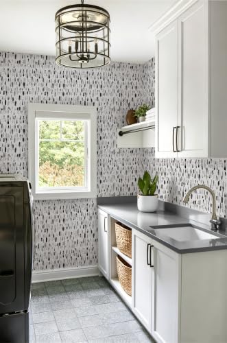 Safiyya Peel and Stick Wallpaper Black and White 17.3in×197in Dots Contact - Image 5