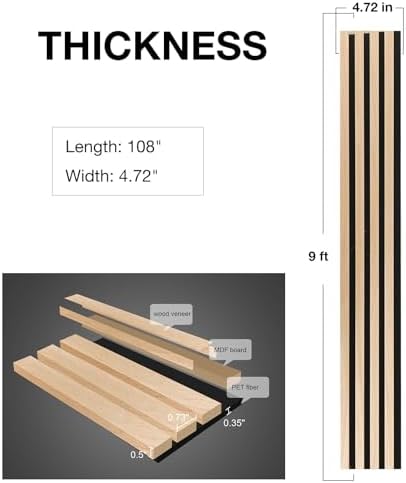 NeatiEase Wood Wall Panels, 9 Feet Acoustic Slat Wall Panels - Image 4
