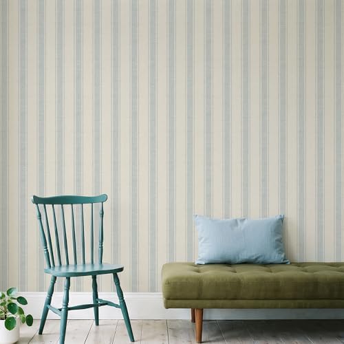 RollsRolla Beige Stripe Peel and Stick Fabric Canvas Wallpaper - Image 2