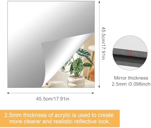 18x18 in Acrylic Mirror Sheet for Wall, 2.5mm Plastic Wall Mirror - Image 2