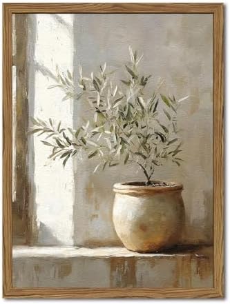 Framed Vintage Olive Tree Wall Art, Textured Sandstone Botanical Pictures Wall by Unknown
