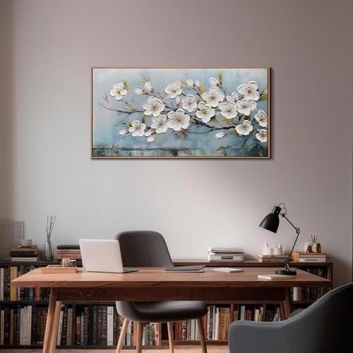 Anolyfi Framed Large Cherry Blossom Textured Flowers Wall Art - Image 4