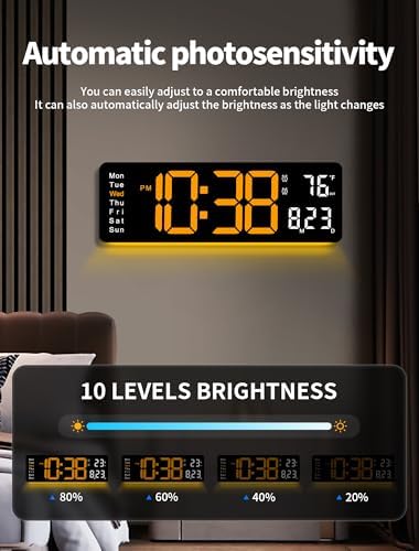 MASHI 16" Easy-Read Large Digital Wall Clock, 9-Color Night Light - Image 4