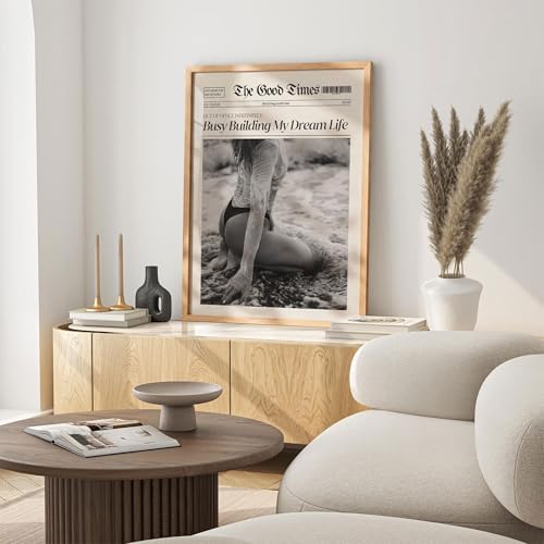 Funky Black And White Newspaper Canvas Wall Art 8x10in Wood Grain Frame Trendy - Image 7