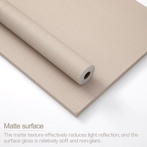 24"x393" Light Brown Fabric Peel and Stick Flax Textured Wallpaper - Image 3