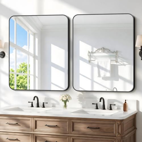 2pcs Bathroom Mirror, 36 x 30 inch Metal Framed Black Rectangle Mirror by WelcometoCIVENO