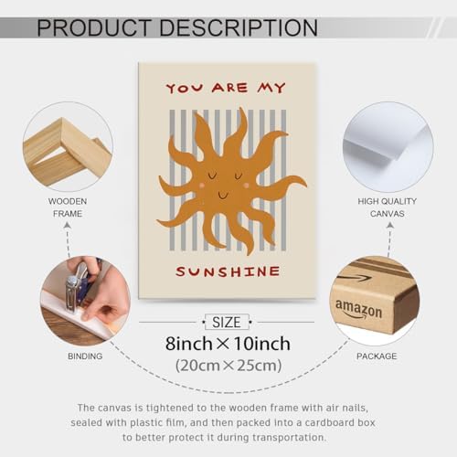 You Are My Sunshine Quotes Wall Art Trendy Cute Kids Poster 08x10 inch Framed - Image 2