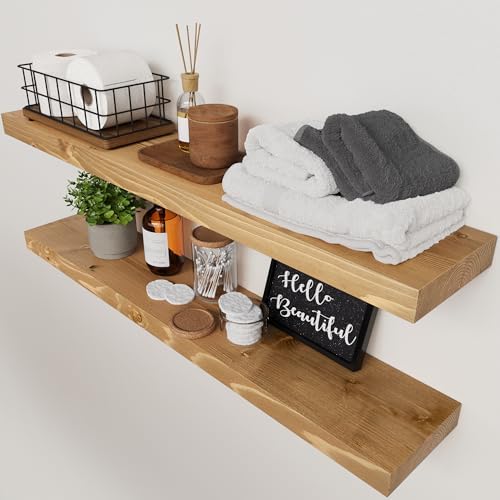 Natural Wood Floating Shelves for Wall 36 Inches Long, Oak Wooden Shelf by BAOBABWORKSHOP