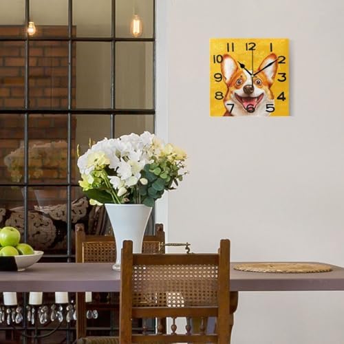 Funny Corgi Surprised Face Orange Square Wall Clock, 8 Inch Standard Non - Image 2