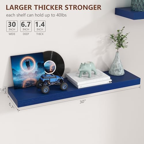 fuqing 30 Inch Floating Shelves, 6.7 Inch Deep Blue Wall Shelves Set of 2 - Image 3