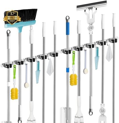 2 Pack Broom Holder Wall Mount, 5 Racks 4 Hooks Mop and Broom Organizer by AceMining
