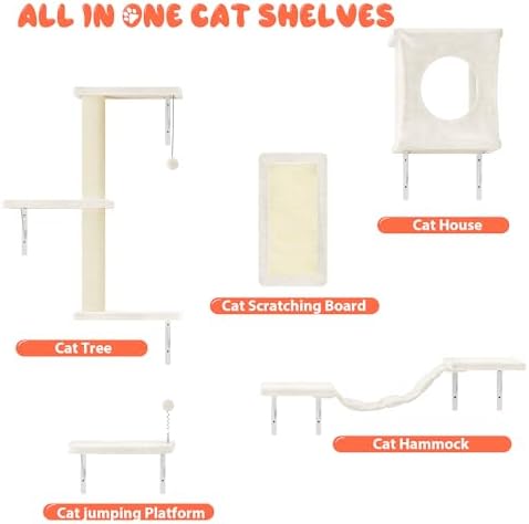 5 Pcs Cat Wall Shelves Set, Wall-Mounted Climber - Image 5
