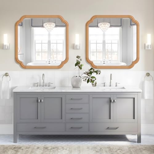Ferytane Square Natural Wood Mirror 24X24 Inch, Wood Mirror - Image 3