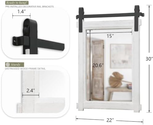 Besdomus Rustic Bathroom Vanity Mirror: 22"x30" White Farmhouse Barn Door - Image 2