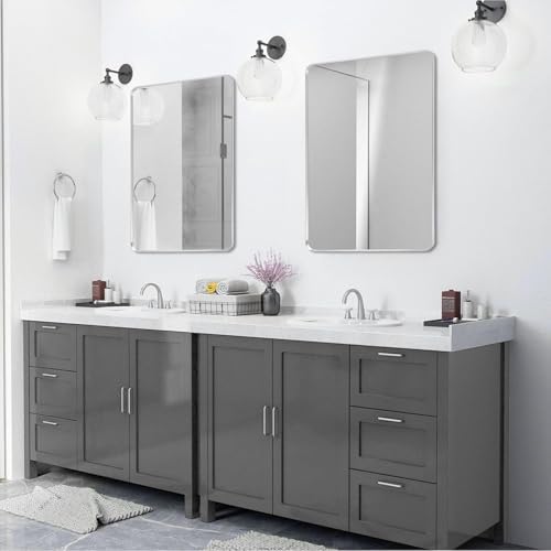 Silver Bathroom Mirror 28x36in, Metal Framed Rounded Rectangle - Image 2