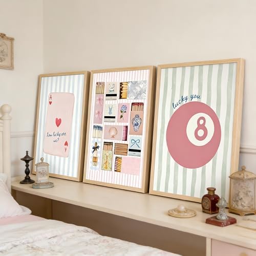 3Pcs Trendy Preppy Wall Art Pink Blue Matchbox Lucky 8 Ball Pictures Wall Decor - Image 7