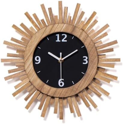 Honiway 12 Inch Wall Clock, Battery Operated, Rustic Wood Boho Sunburst by Honiway
