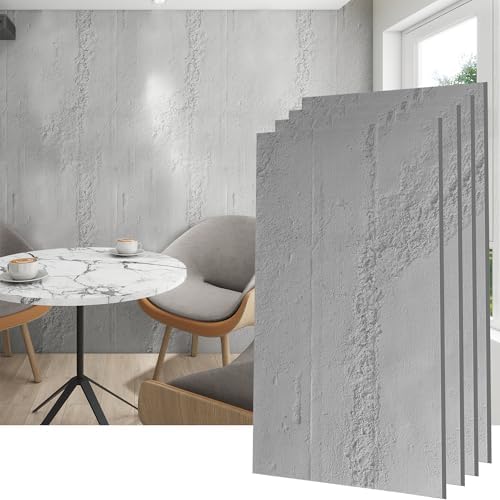 PU 3D Wall Panels Cement Texture, 4 Pieces, 47.24 × 23.62 inch by KASARO