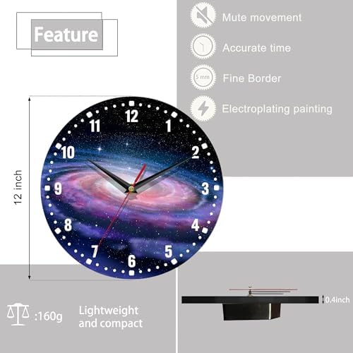 SPUNKER Clocks for Living Room, Spiral Galaxy Kitchen Wall Clock, Milky Way - Image 2