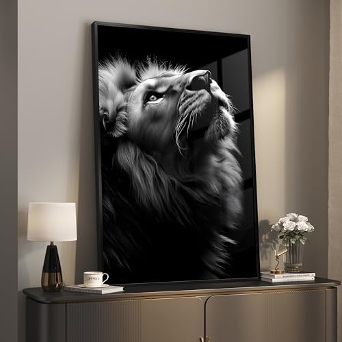 Framed Modern Black and Gray Lion Animal Wall Art, 1 Piece 24x36 In by Cuspin