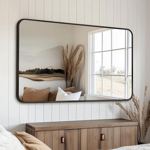 Antok 50x30 Black Metal Framed Bathroom Mirror, Wall Mirror - Image 2
