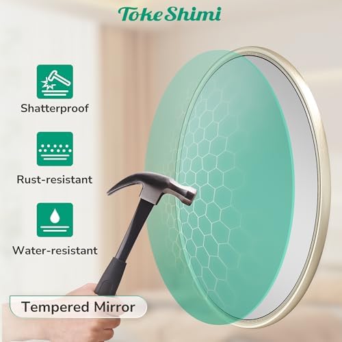 TokeShimi 24 Inch Circle Bathroom Mirror Brushed Nickel, Tempered Round Wall - Image 3