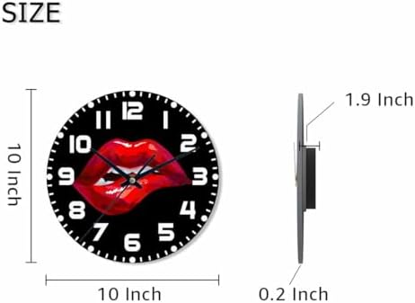 Red Lips Wall Clock Sexy Biting Lips on Black Background Battery Powered Wall - Image 2