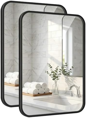 2-Pack 24x30 Inch Matte Black Rounded Rectangle Vanity Mirrors by Pocetry