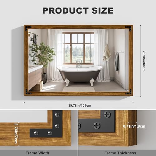 Hasipu Farmhouse Bathroom Mirror, Walnut Vintage Vanity Mirror Modern Farmhouse - Image 2
