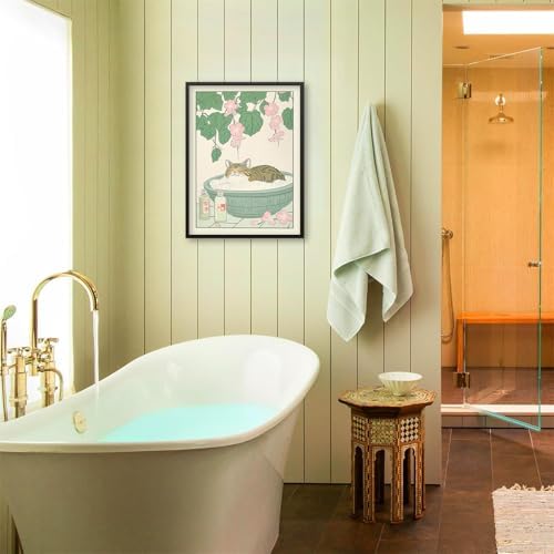 Black Framed Canvas Wall Art Posters Tabby Cat In Bathtub Prints Rustic Neutral - Image 5