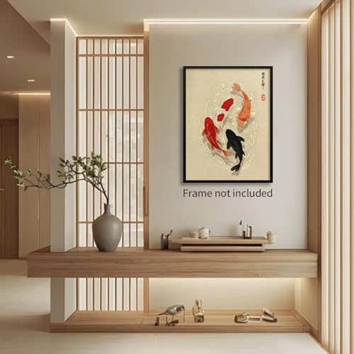 WIUHIO Japanese Koi Fish Canvas Poster Trendy Animal Aesthetic Wall Art Asian - Image 6