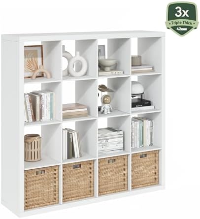 Furinno Cubicle Book Shelf, 16-Cube Bookshelf, Triple Thick Frame Cube Storage - Image 7