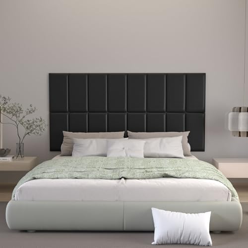 Peel and Stick Headboard Black Upholstered Wall Panels, 6 Panels Sized 7.8" x - Image 4