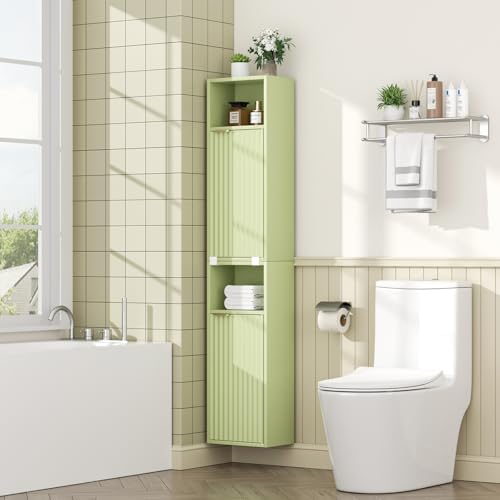 AKMAKM 59.1" Tall Slim Bathroom Storage Cabinet Green | Freestanding or Wall by Akmakm